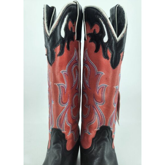 NEW Nocona Women's Size 6.5 B NL5501 Pink Black Square Toe Leather Cowboy Boots - Picture 4 of 16